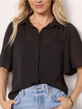 Evereve Mabel Dot Top Blouse Short Sleeve XS